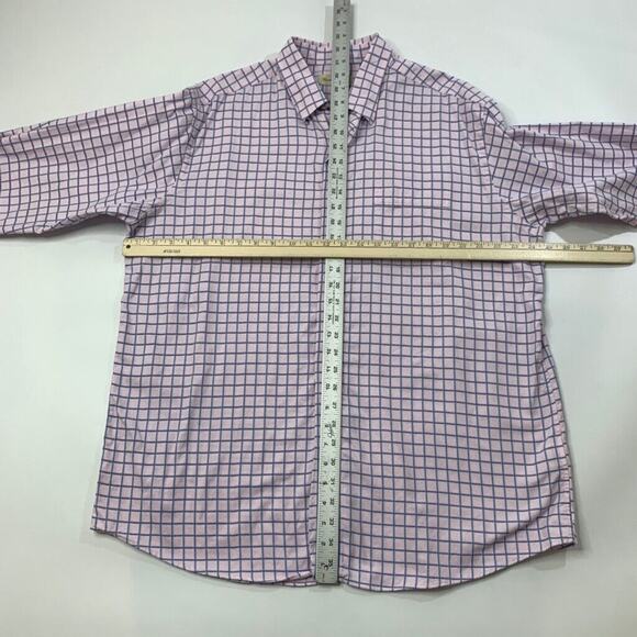 Tommy Bahama Shirt Mens 17 Pink Royal Blue Check Windowpane Cotton Button Up - Picture 6 of 9